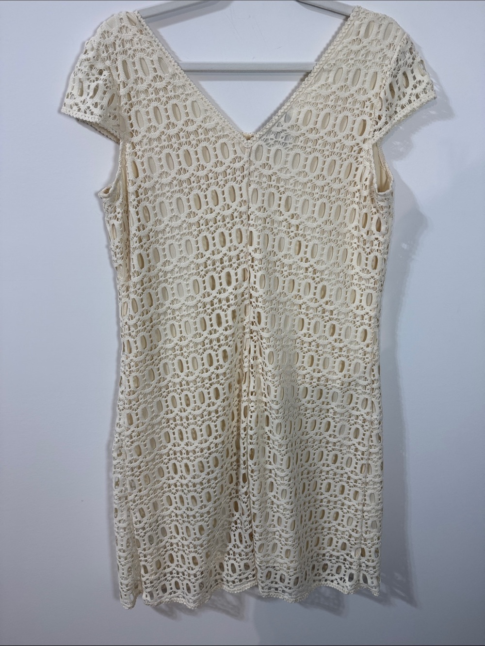 AGB Ladies Cream Crochet Lace Cap Sleeve Dress - Size 14 - Picture 7 of 7